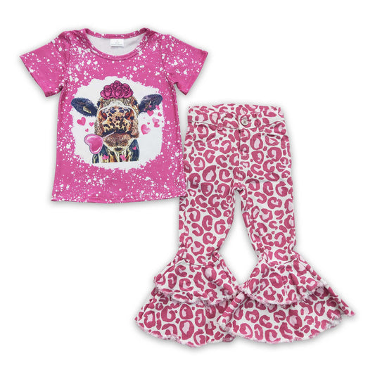 Heart flower cow shirt leopard jeans girls valentine's outfits