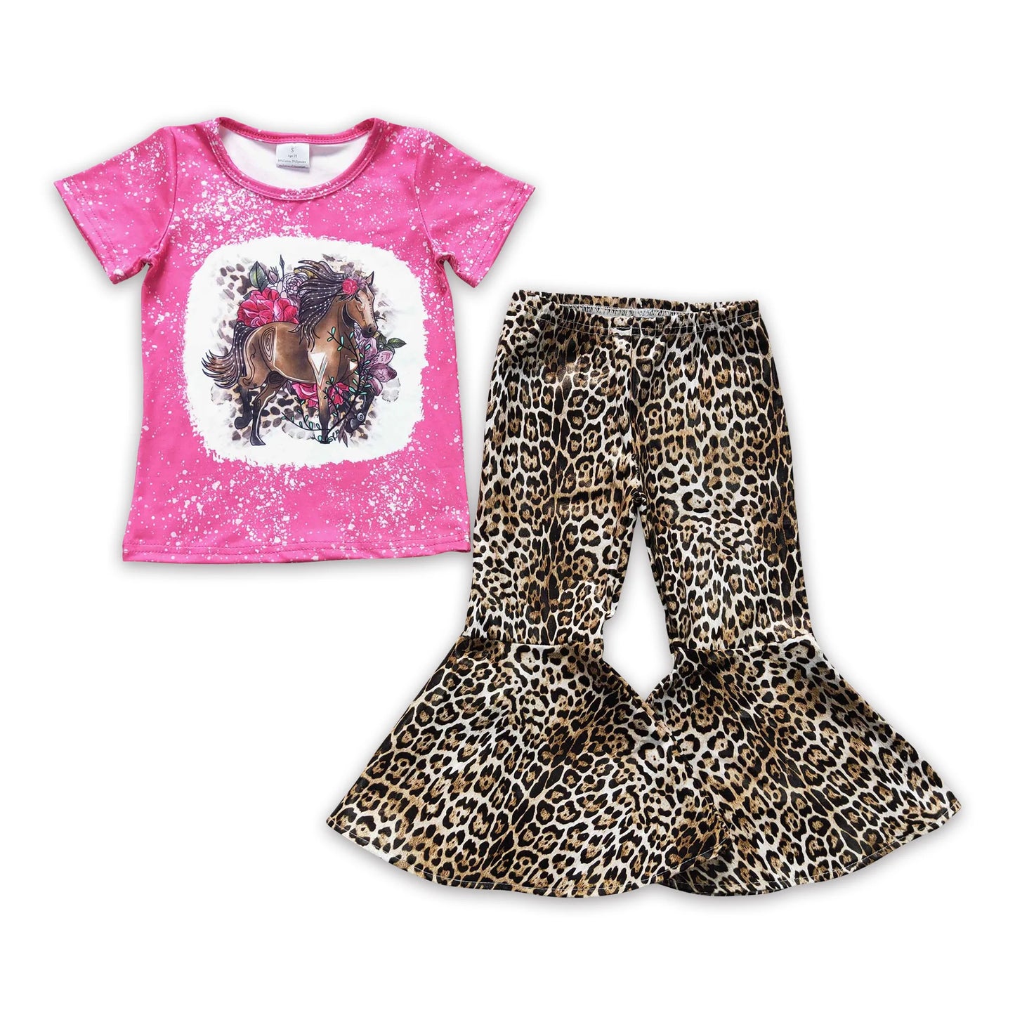 Horse floral leopard shirt leather pants girls clothing