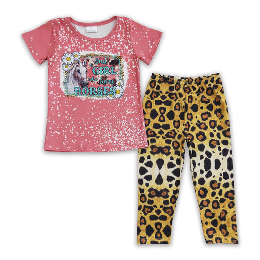 Just a girl who loves horse shirt leopard leggings kids girls clothing set