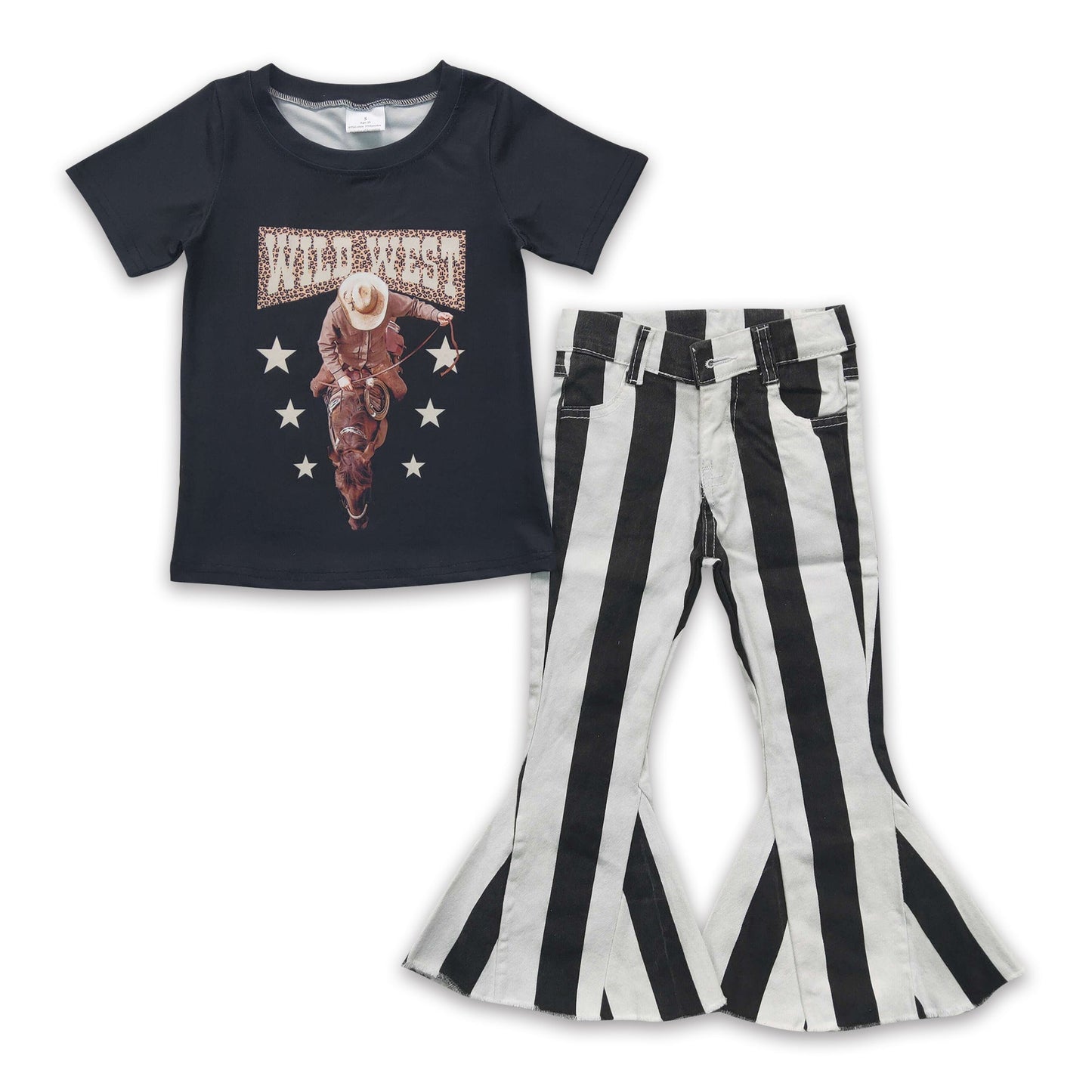 Wild west rodeo shirt black jeans kids girls clothing set