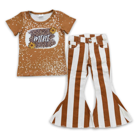 Mini sunflower leopard shirt brown stripe jeans girls outfits