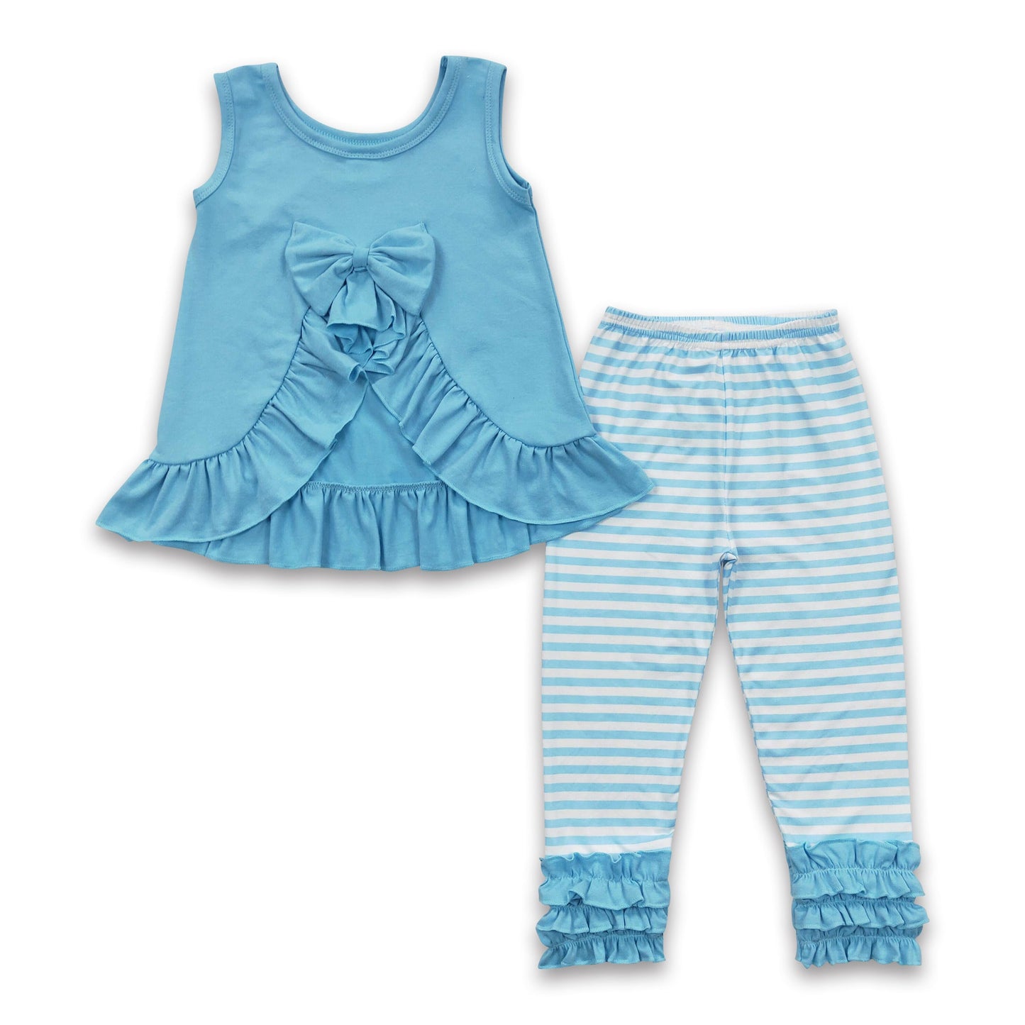 Blue bow backless top stripe leggings girls spring clothes