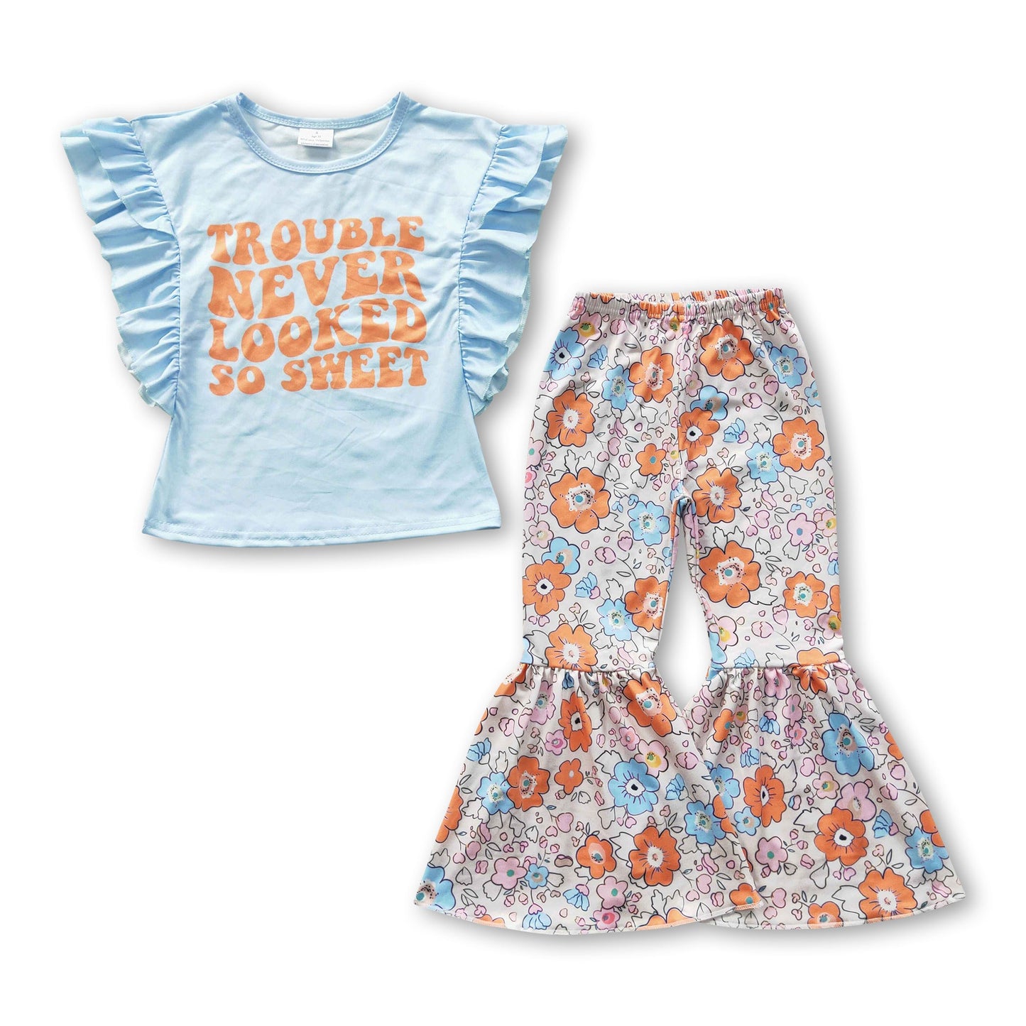 Trouble never looked so sweet shirt floral pants girls clothes