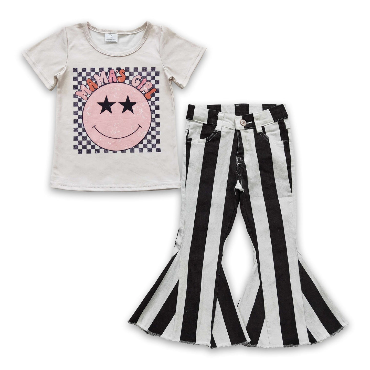 Mama's girl smile shirt black stripe jeans boho kids girls outfits