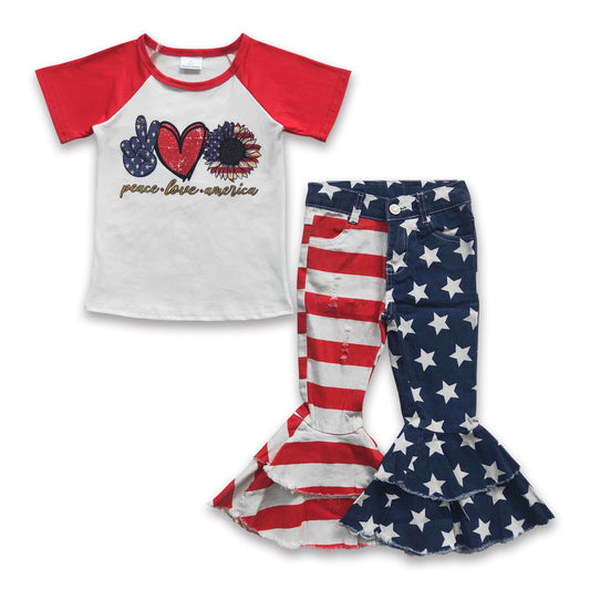 Peace love America shirt jeans girls 4th of july clothes