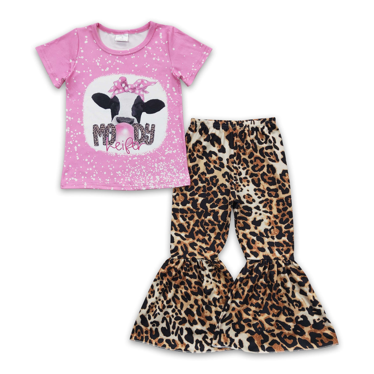 Pink moody heifer shirt leopard pants girls clothes