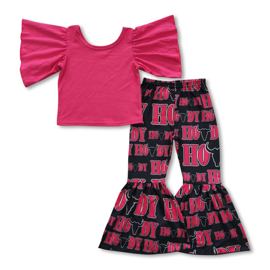 Hot pink top howdy bell bottom pants western girls clothes