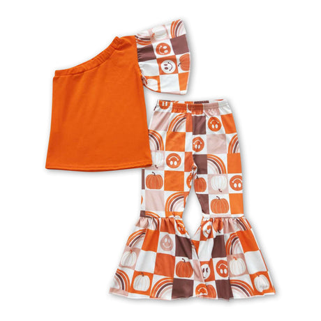 One shoulder smile pumpkin baby girls fall clothing