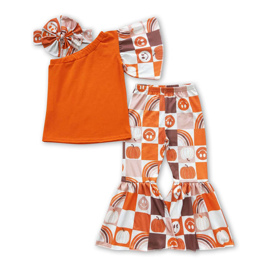 One shoulder smile pumpkin baby girls fall clothing