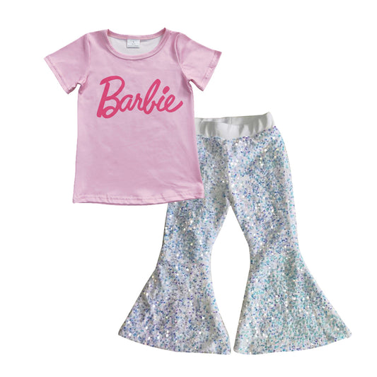 Pink shirt sequin pants party girls clothing