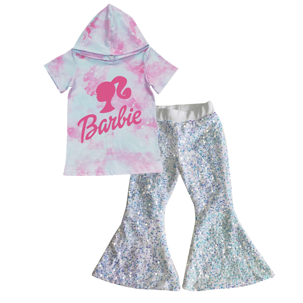Tie dye hoodie sequin pants party girls clothing set