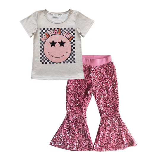 Mama's girl smile shirt pink sequin pants girls clothes