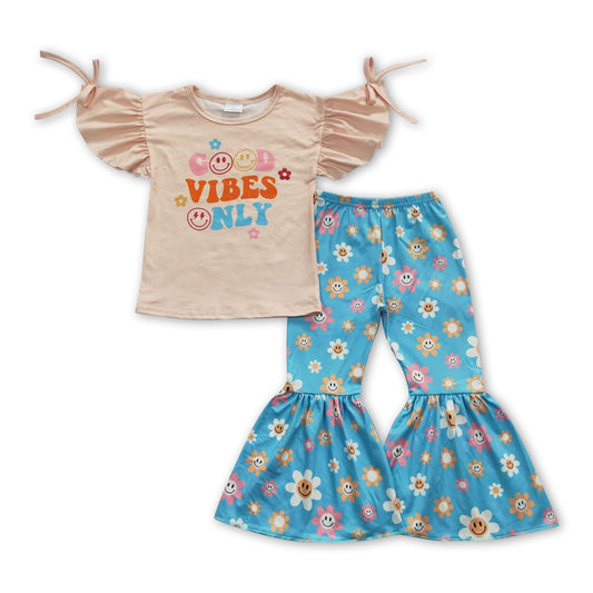 Good vibes only flower pants girls clothing set