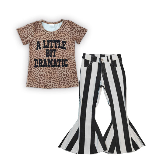 A little bit dramatic leopard shirt black stripe jeans girls clothes