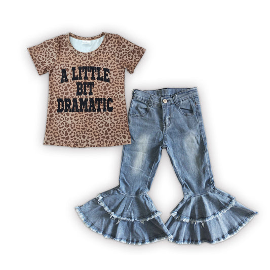 A little bit dramatic leopard shirt ruffle jeans girls clothes