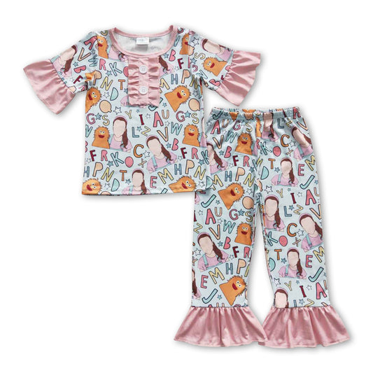 Letters short sleeves teacher baby girls pajamas
