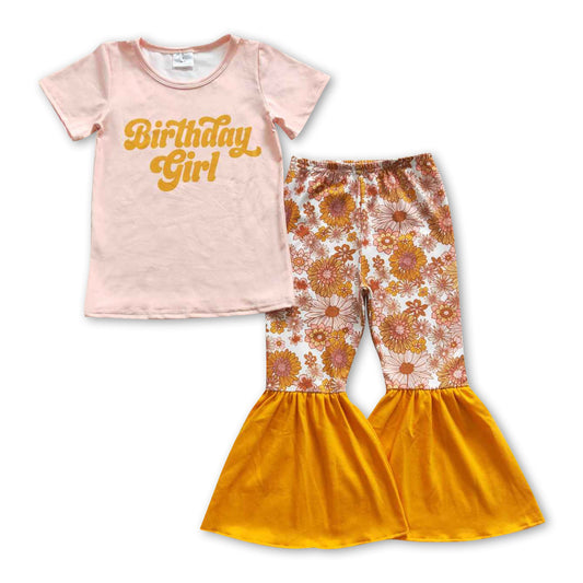 Birthday girl top floral pants kids girls clothing set