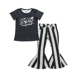Spooky babe bat shirt stripe jeans girls Halloween clothes