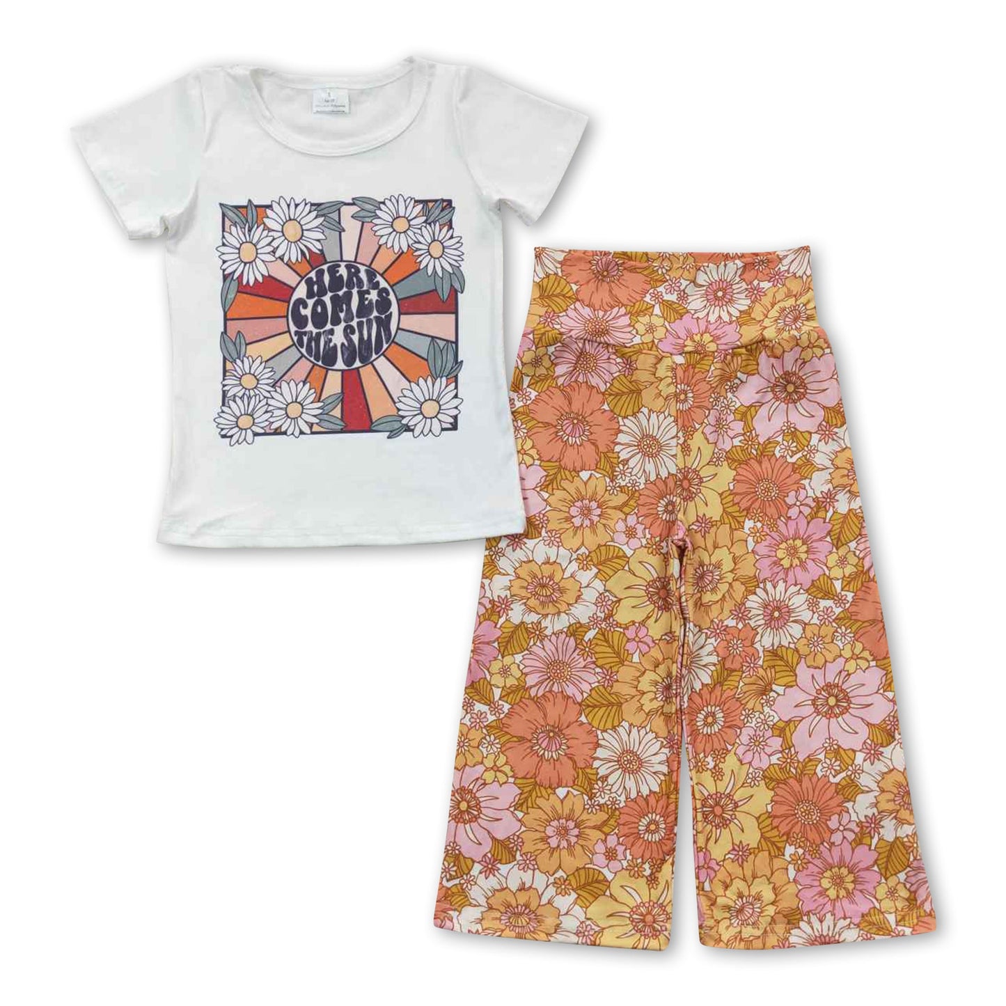 Here comes the sun shirt floral pants girls clothes