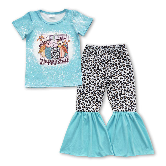 Turquoise happy fall pumpkin leopard girls clothes