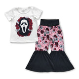 Scream floral top pants kids girls Halloween clothing set