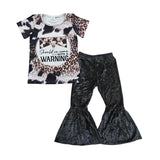 Bull skull cow leoaprd top black velvet pants girls clothes
