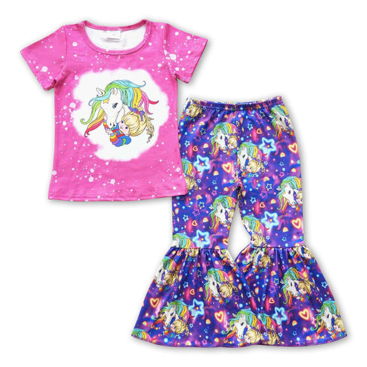 Colorful unicorn top pants girls clothing set