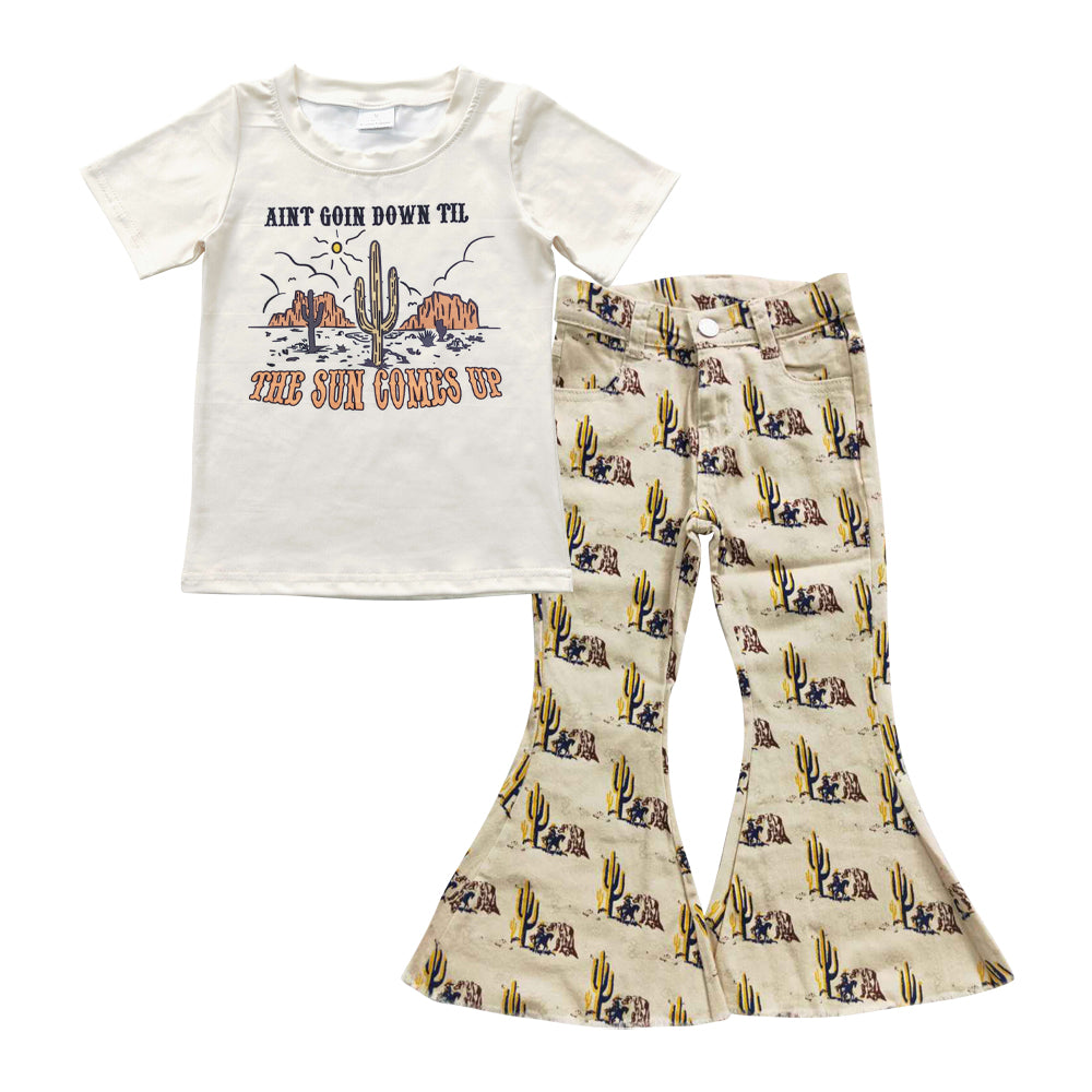 The sun comes up top cactus jeans girls clothing set