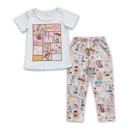 White print top leggings toy kids girls outfits