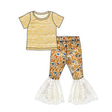 Short sleeves shirt lace bell bottom pants girls clothes