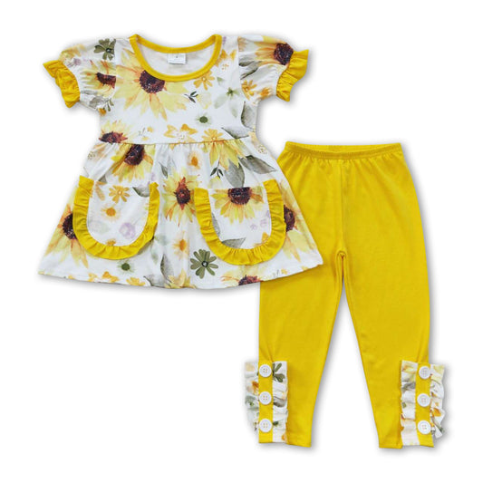 Sunflower pockets tunic leggings girls clothing set