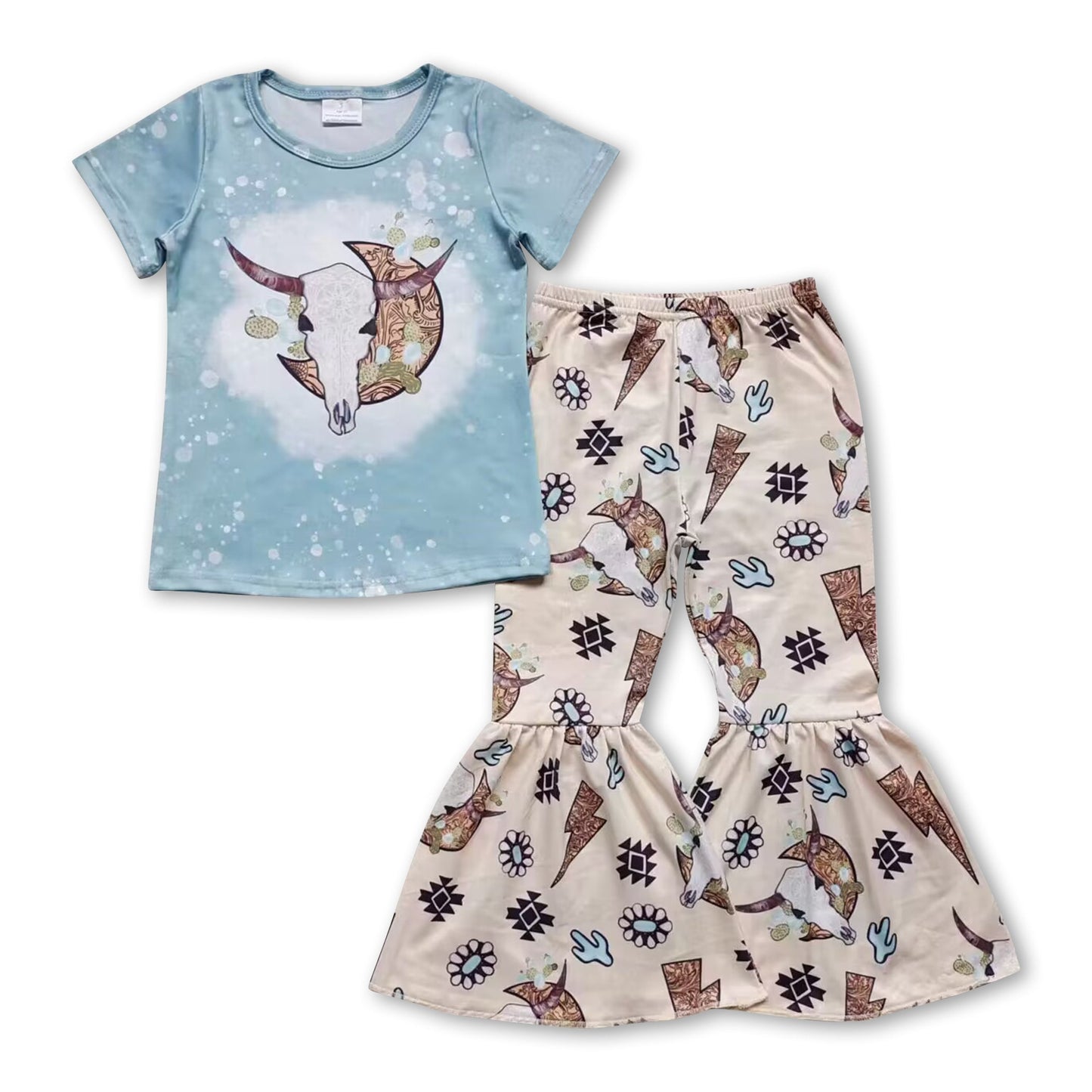 Bull skull moon cactus kids girls western outfits