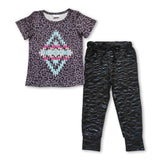 Short sleeves leopard top pockets pants girls clothes
