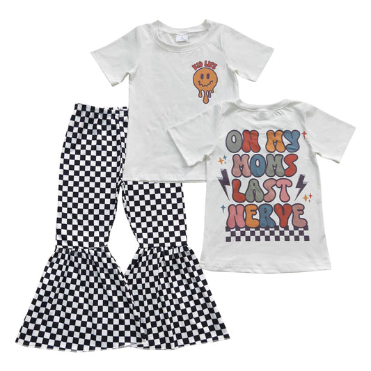 Kid life smile plaid bell bottom pants girls clothing set