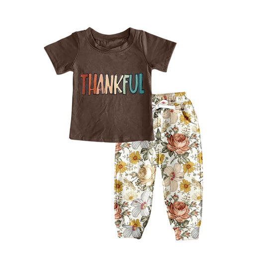Thankful shirt floral pants girls Thanksgiving outfits