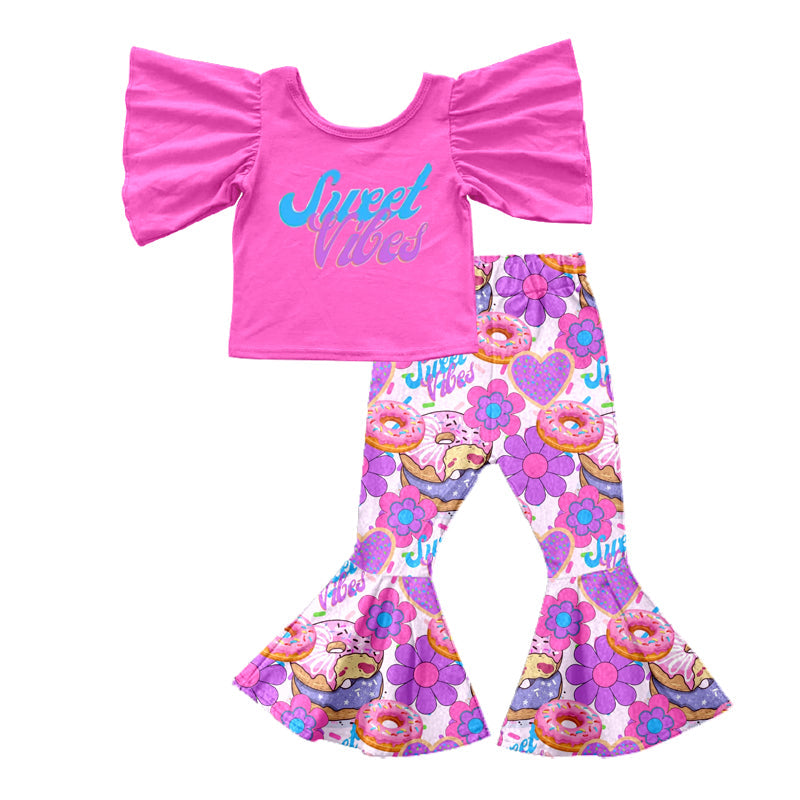 Sweet vibes donuts floral girls clothing set