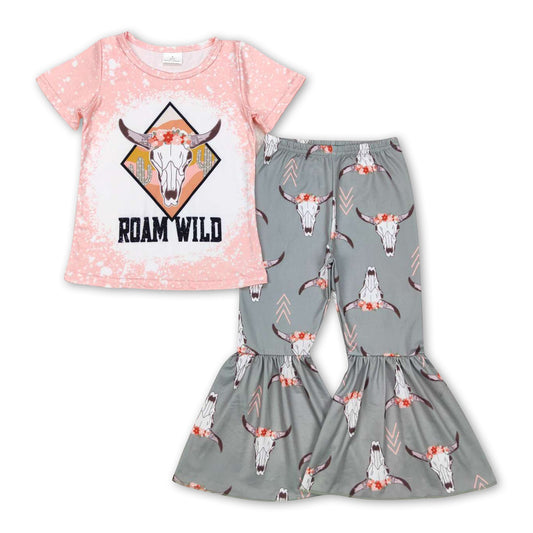 Wild bull skull top pants girls western clothes