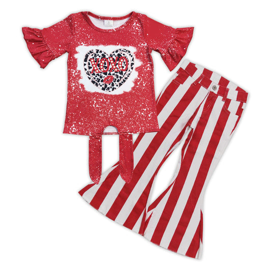 Leopard heart top stripe jeans girls Valentine's outfits