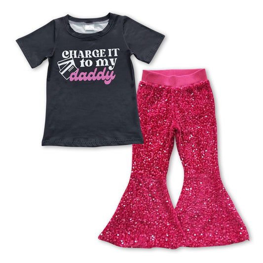 Charge it to my daddy sequin pants kids girls outfits