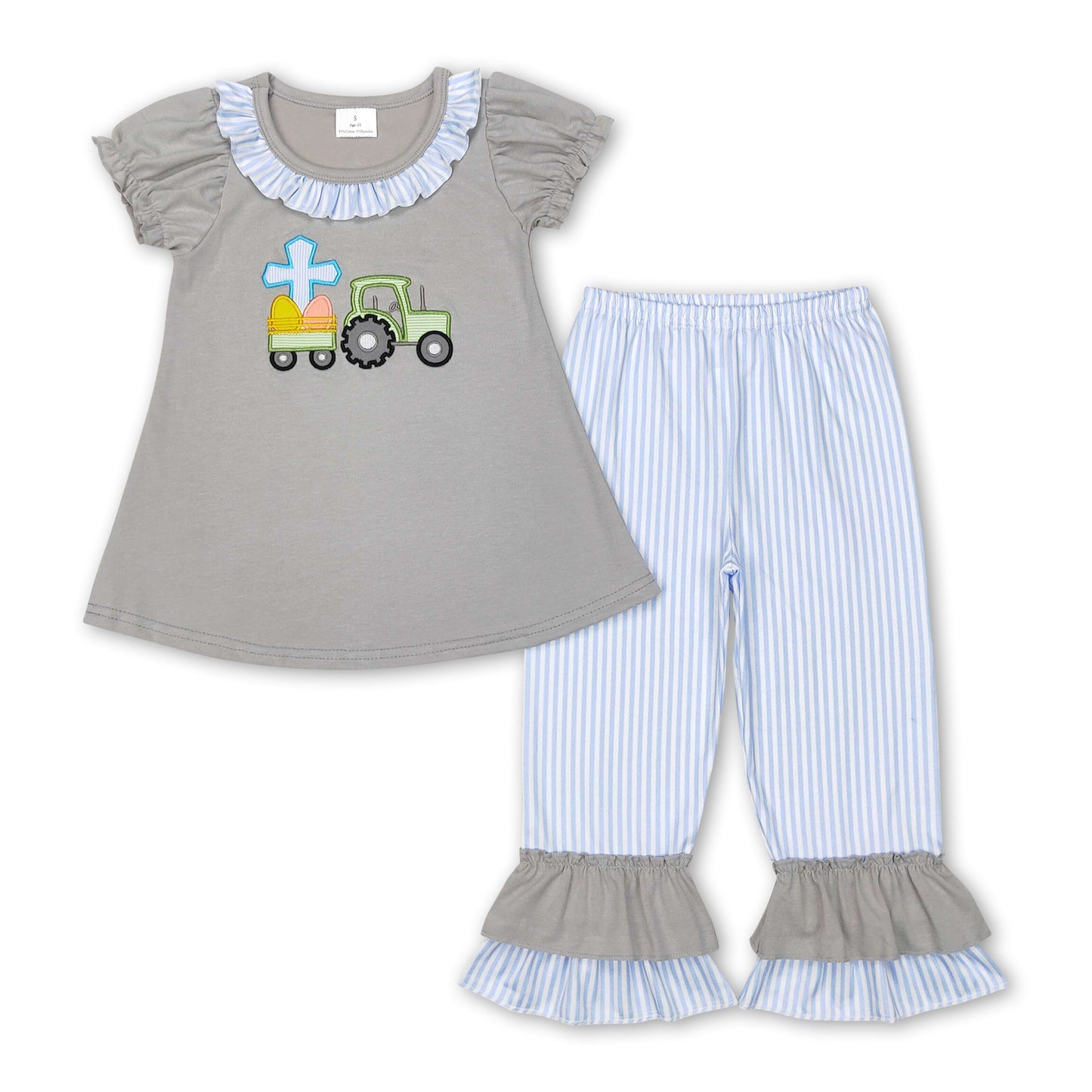 Eggs cross truck tunic ruffle pants girls easter clothing