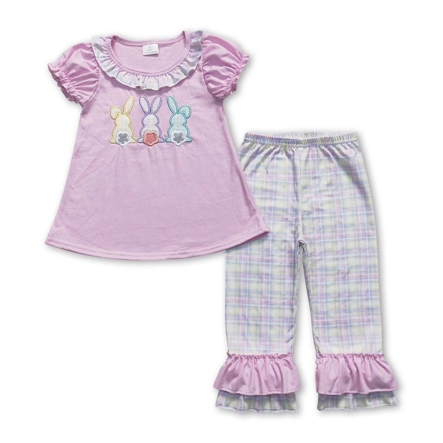 Lavender rabbit tunic plaid pants girls easter clothing