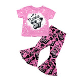 Pink bleached top bell bottom pants party girls outfits