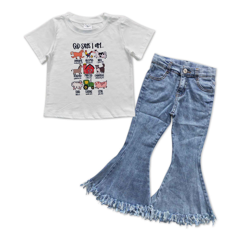 God says I am top tassels jeans girls farm clothes