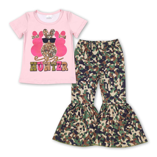 Egg hunter bunny top camo pants girls easter clothes