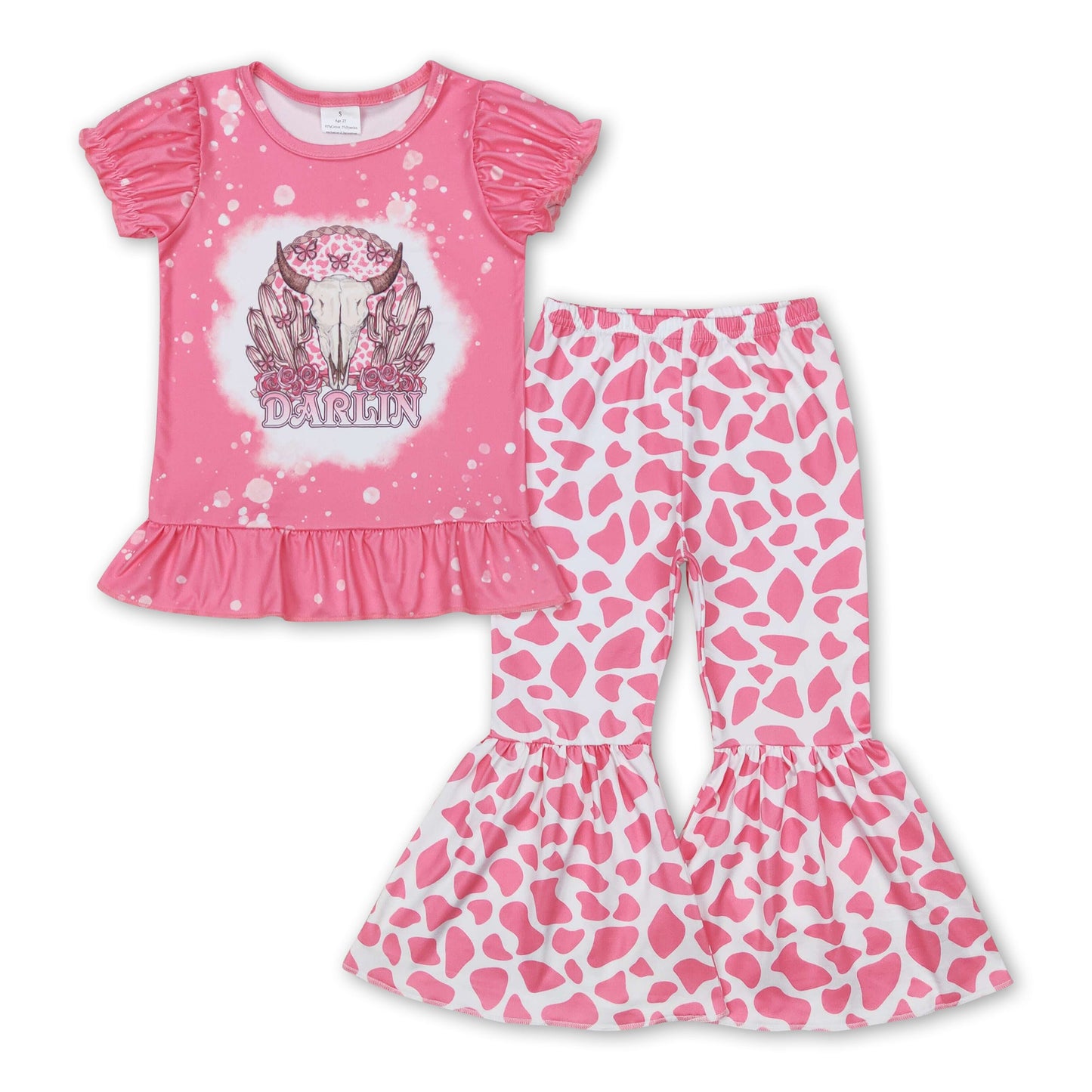 Pink bull skull cactus darlin top cow print pants girls outfits