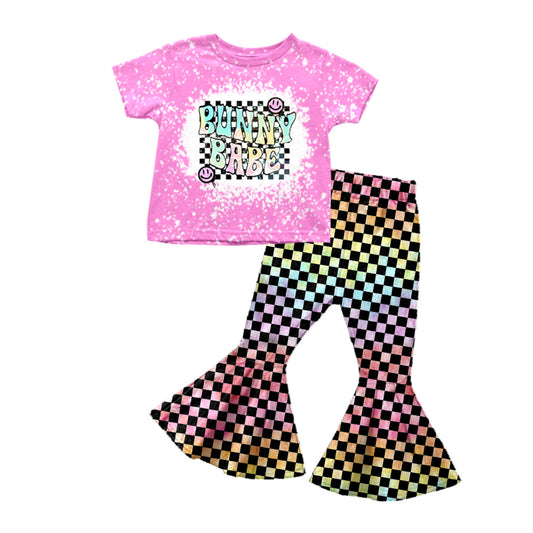 Smile bunny babe top plaid pants girls easter clothing