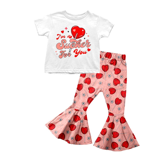 Heart lollipop top floral pants girls valentine's outfits