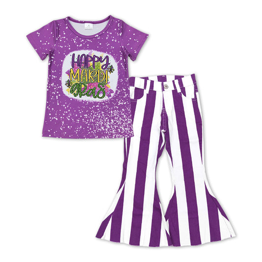 Happy mardi gras top purple stripe jeans girls clothes