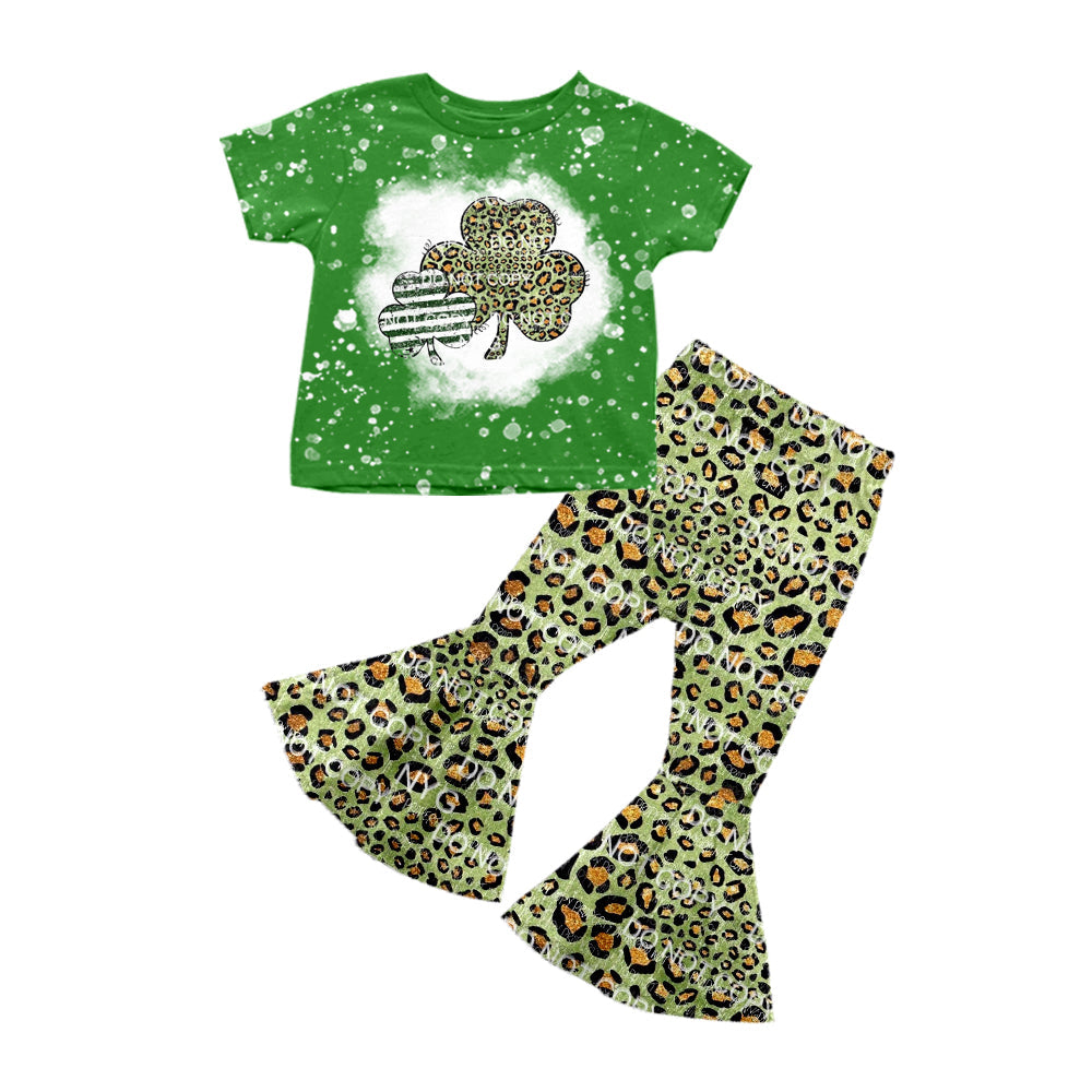 Green leopard clover top pants girls st patrick's clothes