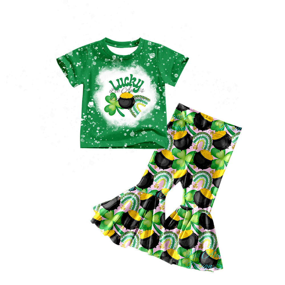 Green lucky rainbow top pants girls st patrick's outfits